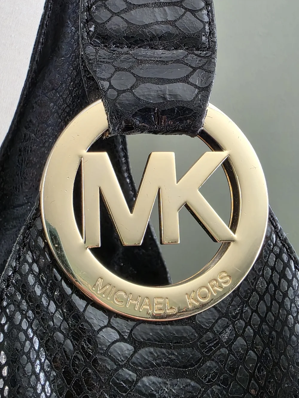 Michael Kors Slouchy Hobo Black Python Embossed Leather Shoulder Bag